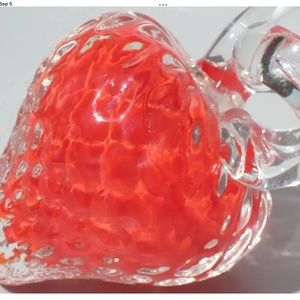 Anton Intaglio Red Iridized Glass Strawberry  Art Glass Artist Stamped